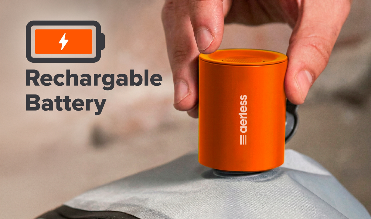 Aerless Turbo Pump close-up with rechargeable battery icon