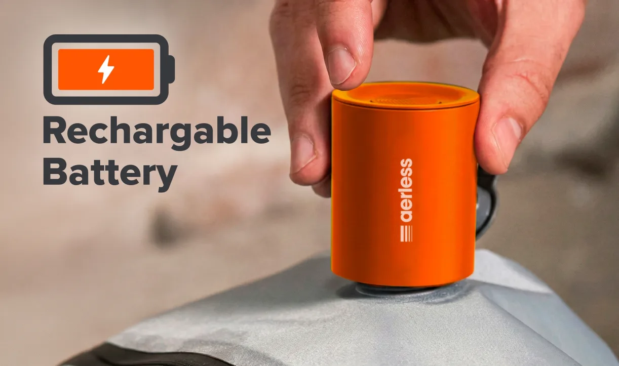 Aerless Turbo Pump close-up with rechargeable battery icon