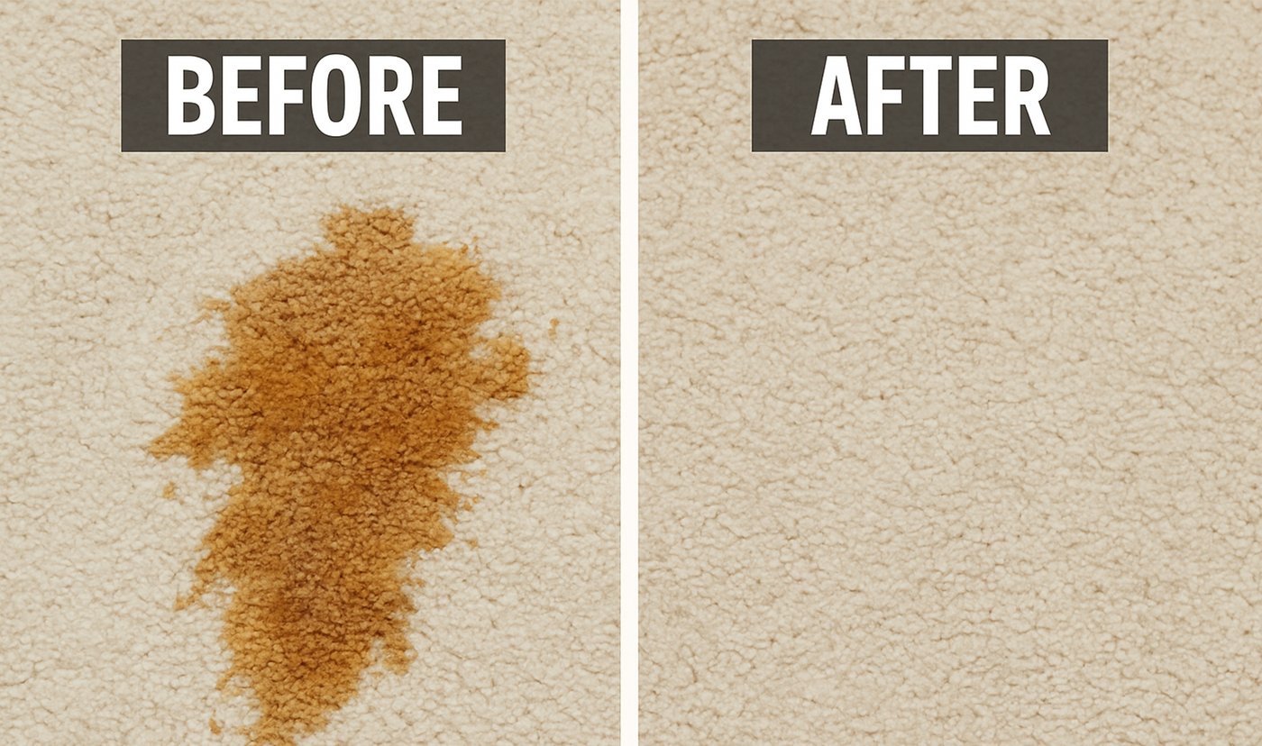 Campanelli Pro Series can shown next to a lifted, dried stain residue on carpet