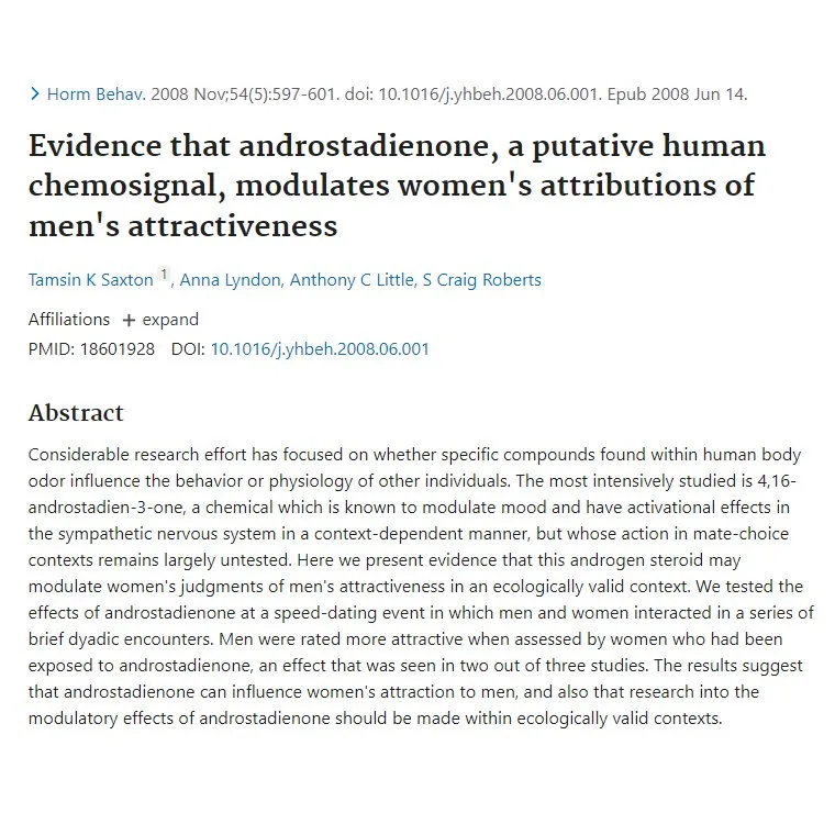 Androstadienone pheromone research citation graphic on Cupids' site