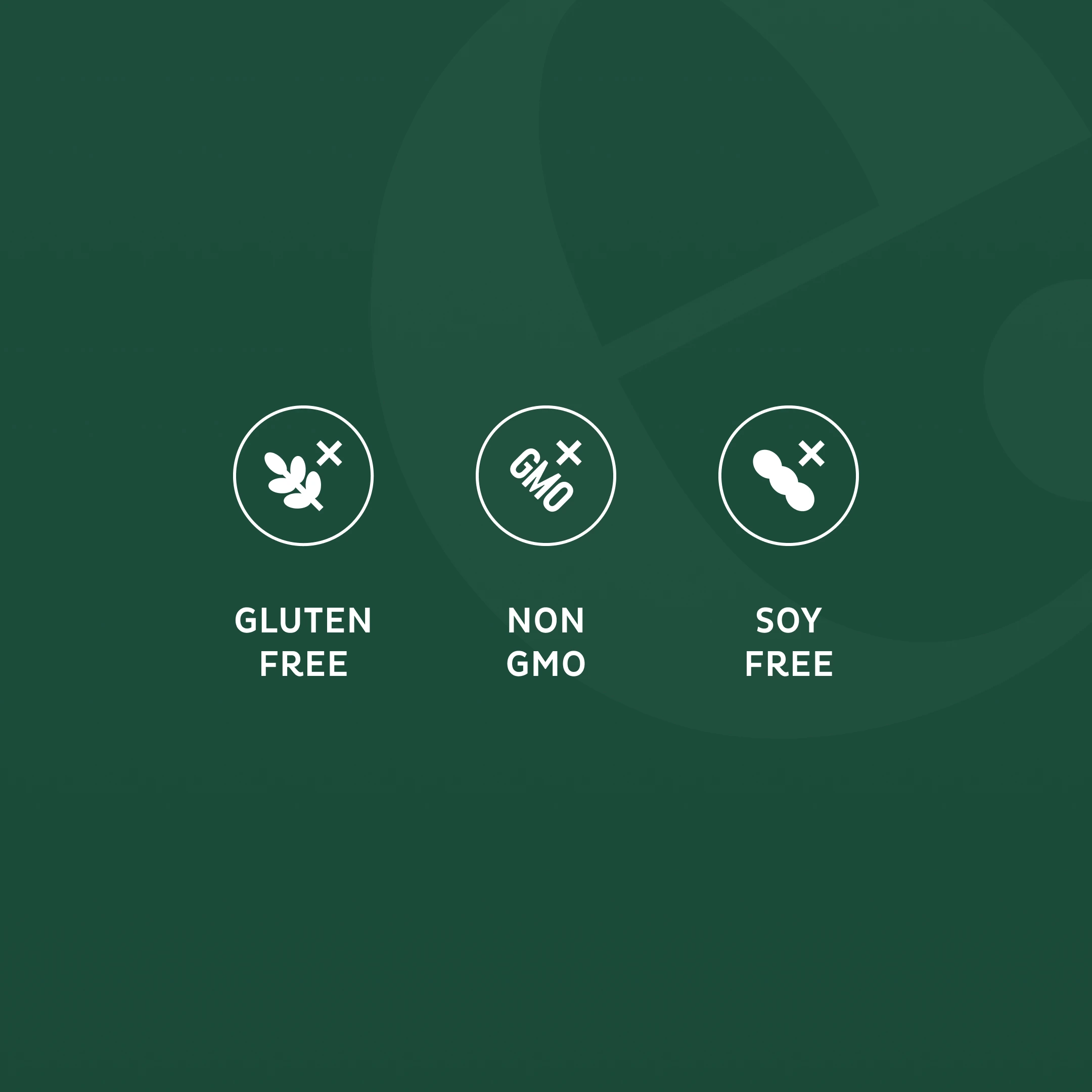 Icons showing Emma is gluten free, non-GMO, and soy free