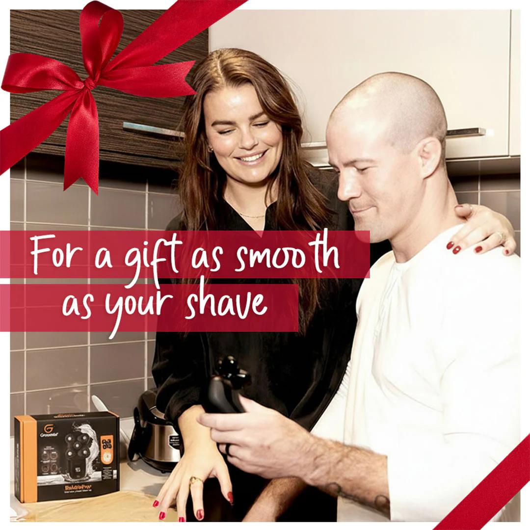 Head shaving in progress with an electric shaver