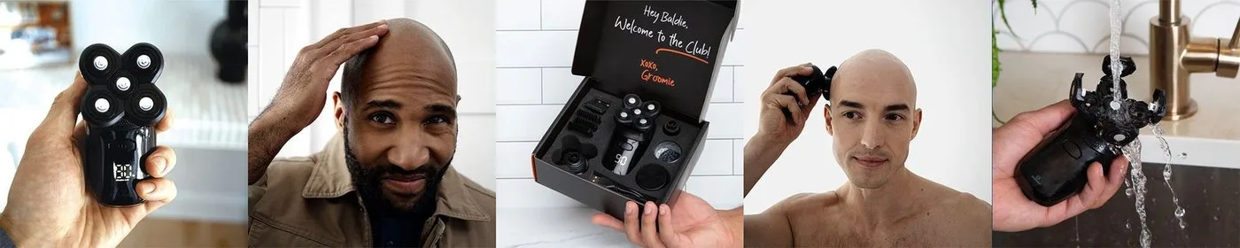 All parts and attachments of the Groomie Shaver set arranged on a surface