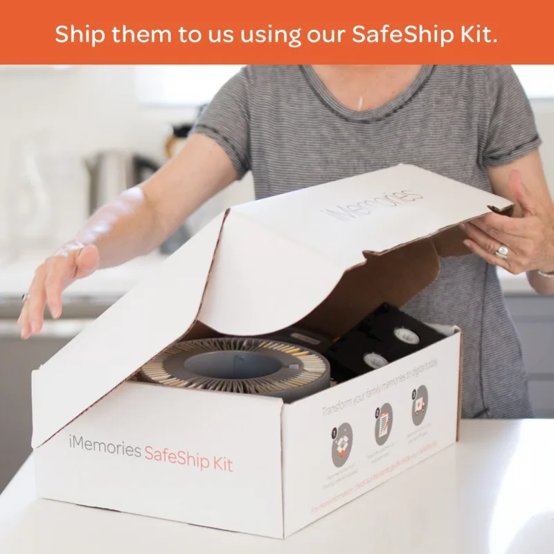 iMemories branded box with storage bags and a 100% satisfaction guarantee badge