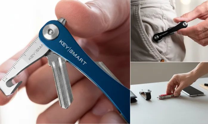 Close-up showing thickness of KeySmart organizer empty versus full