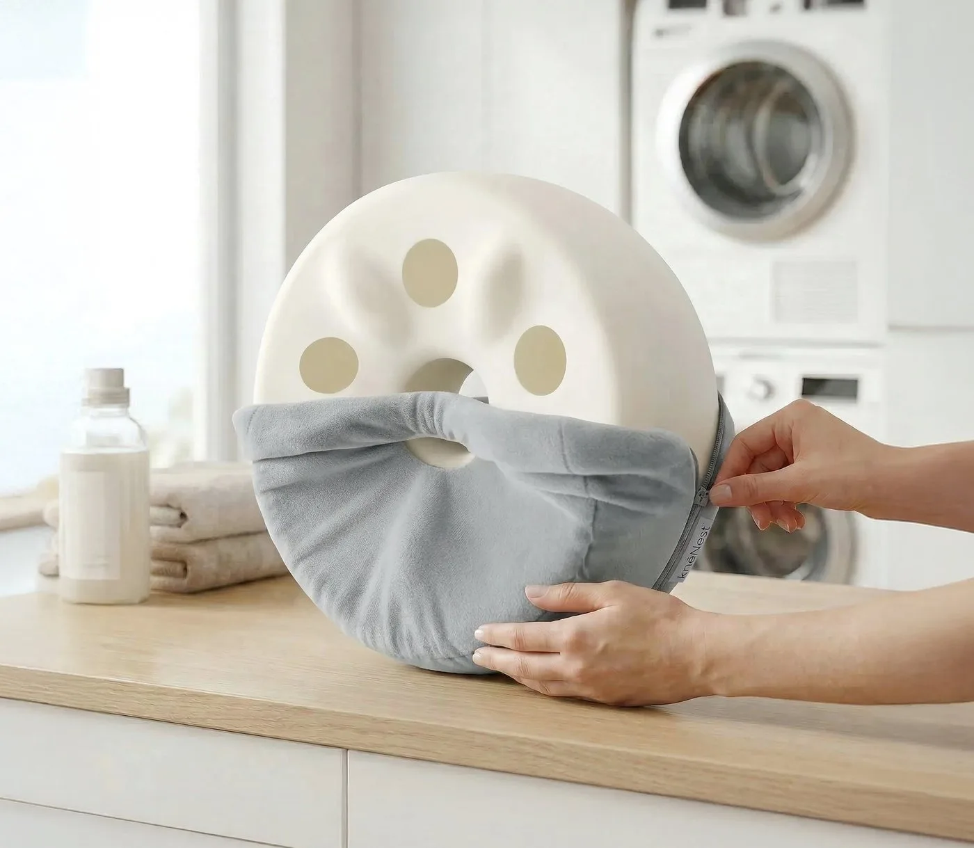 knēNest knee pillow shown from the side while in use