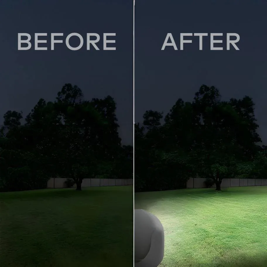 Before and after comparison of yard lighting with Lumenology