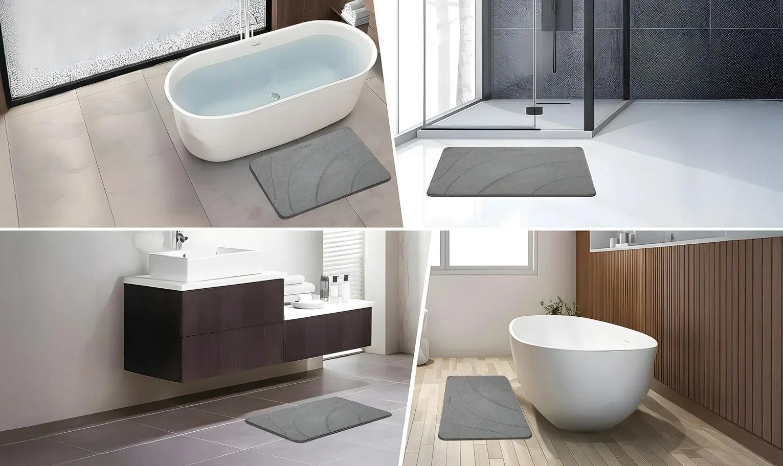 Split image showing a moldy fabric mat versus a mold-resistant MatMend stone mat