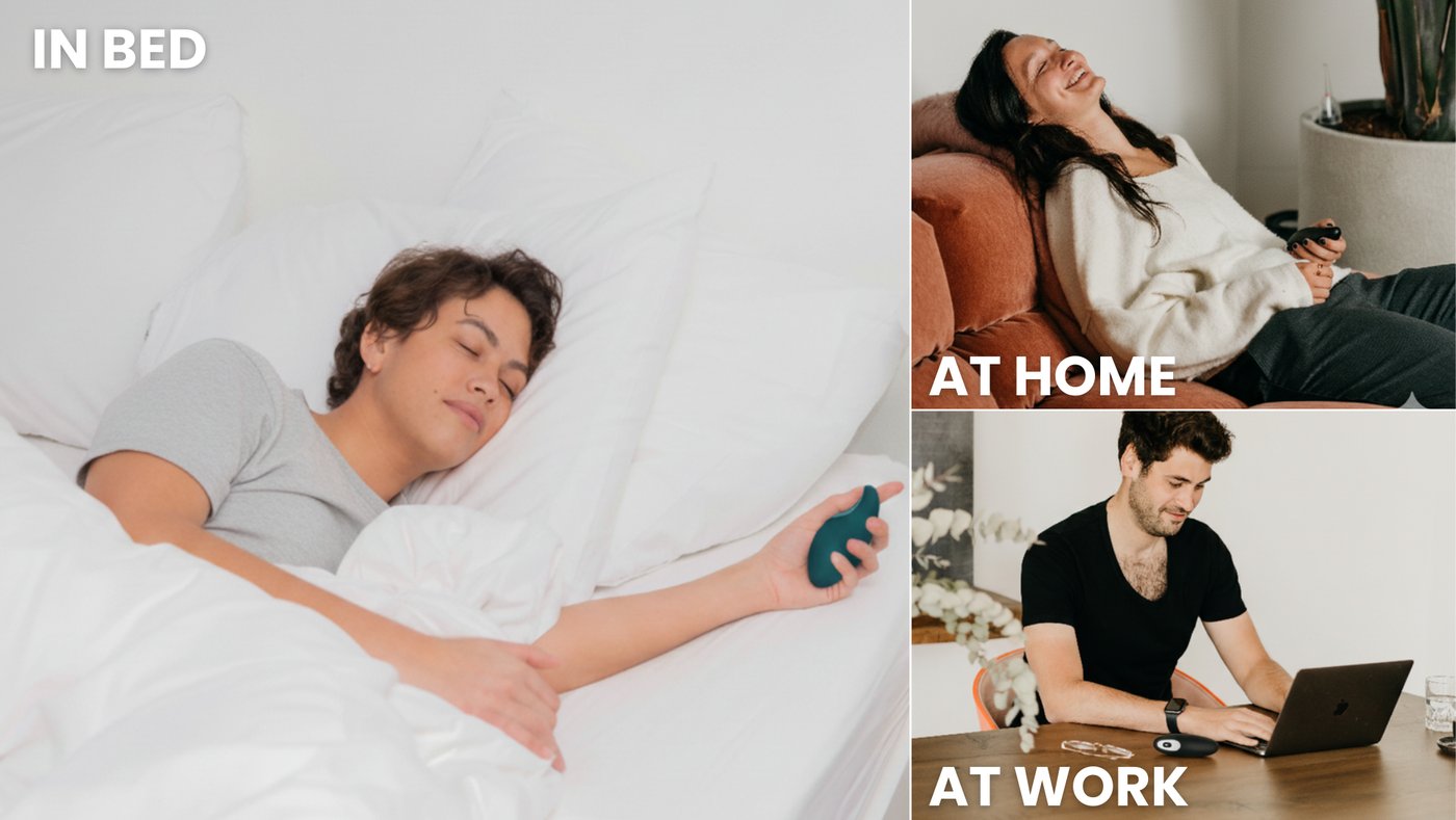 Person holding the Moonbird device during a breathing session