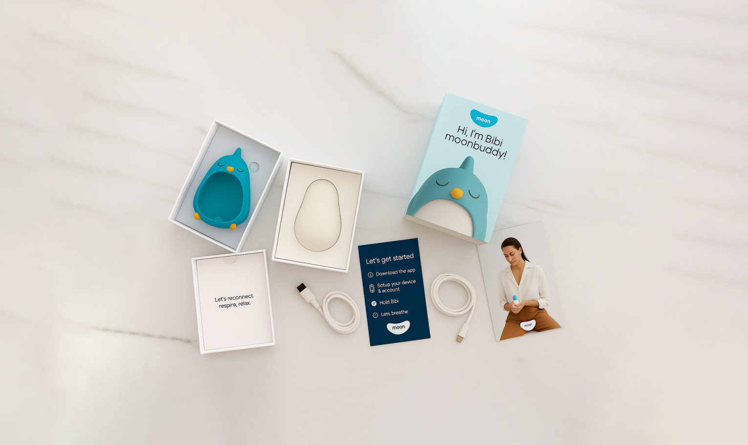 Moonbuddy unboxed with packaging and all included items