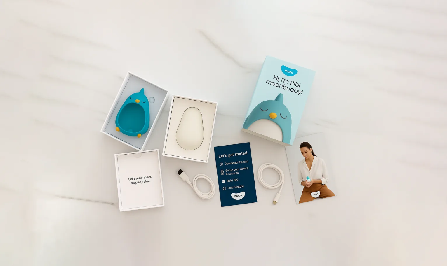 Moonbuddy unboxed with packaging and all included items
