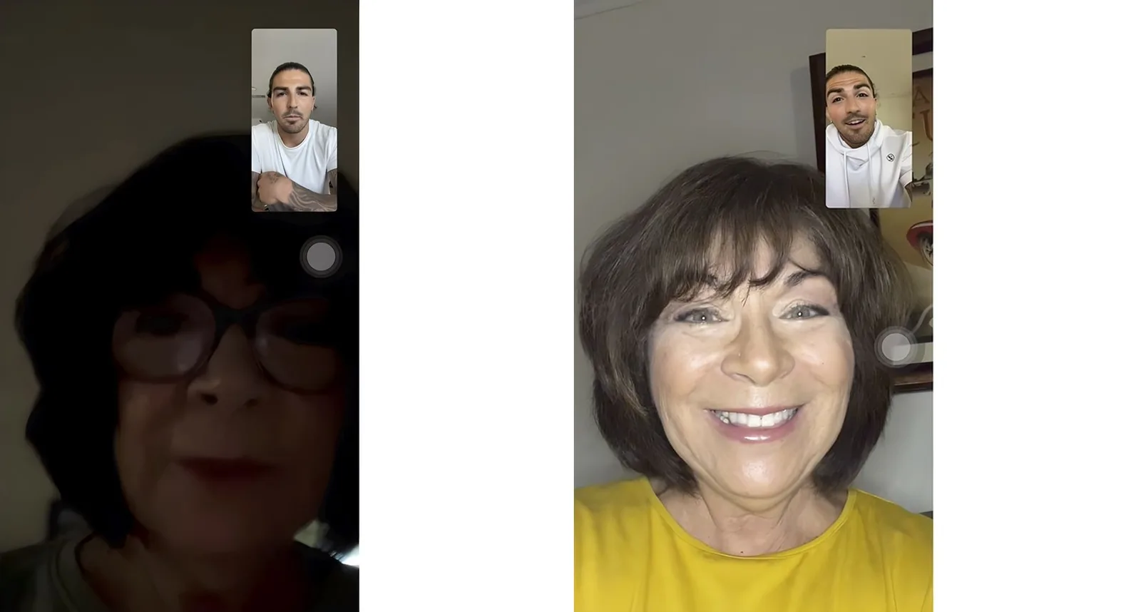Comparison of video call lighting: one dark, one well-lit with ring light