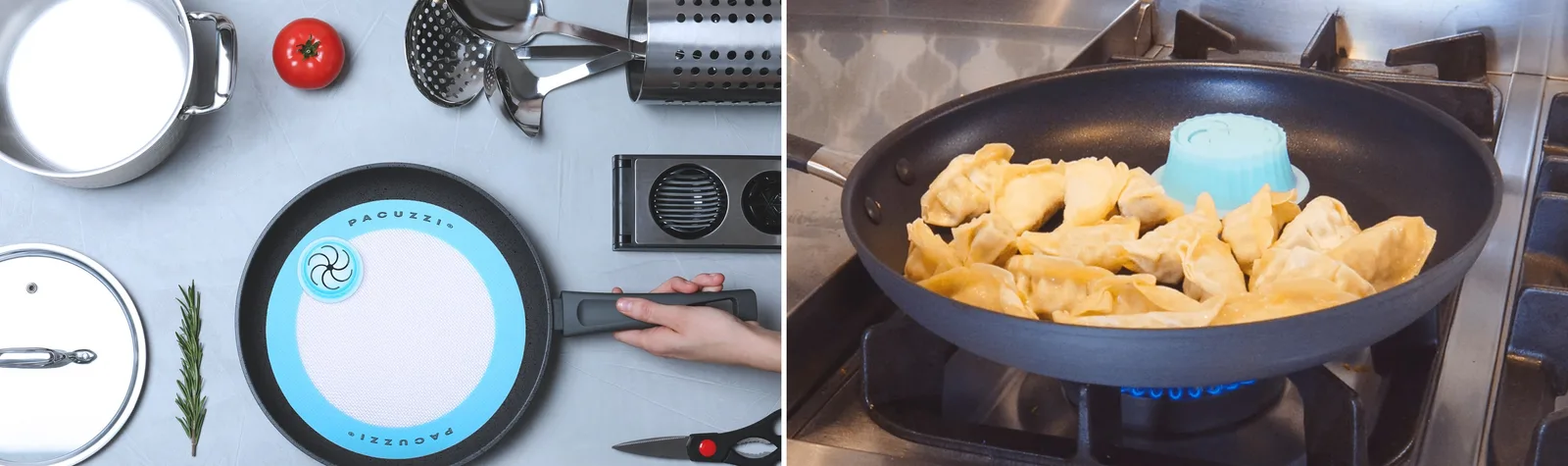 Pacuzzi in use in a pan and with dumplings cooking