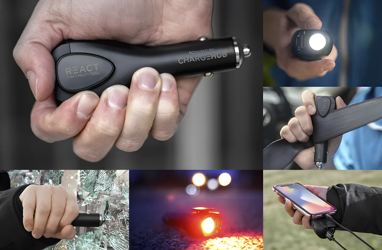 Collage of the device being used for various emergency and utility functions
