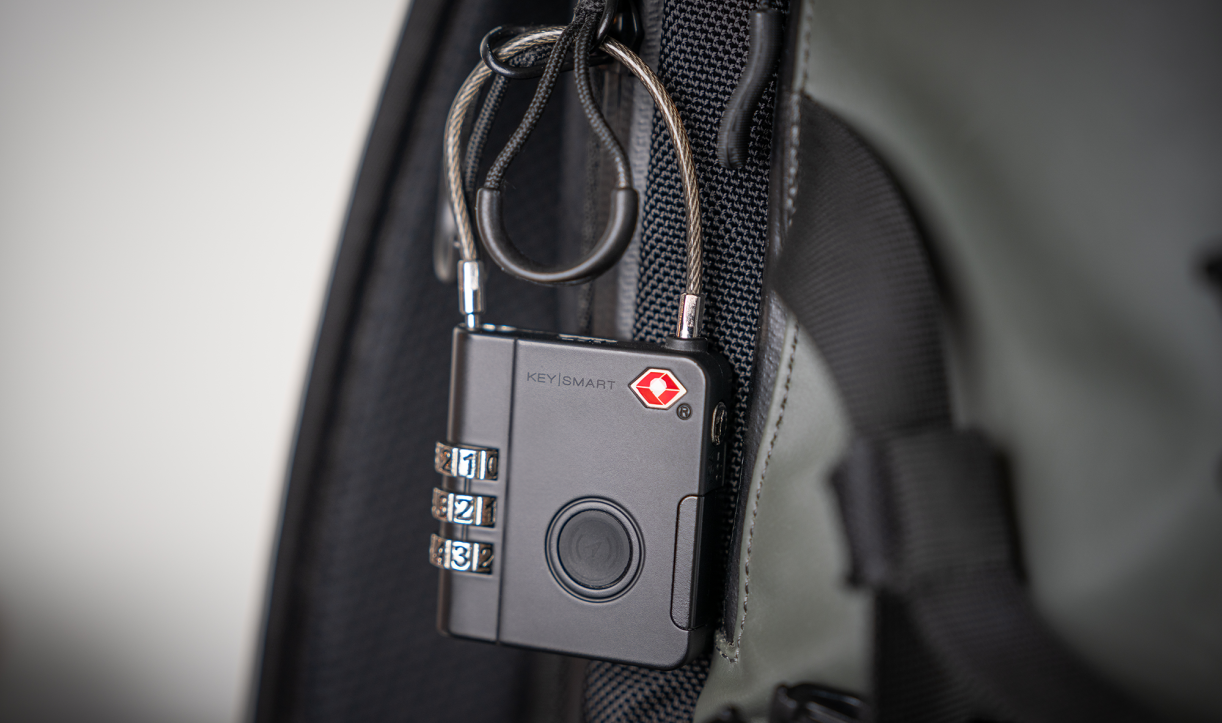 SmartLock attached to a backpack strap