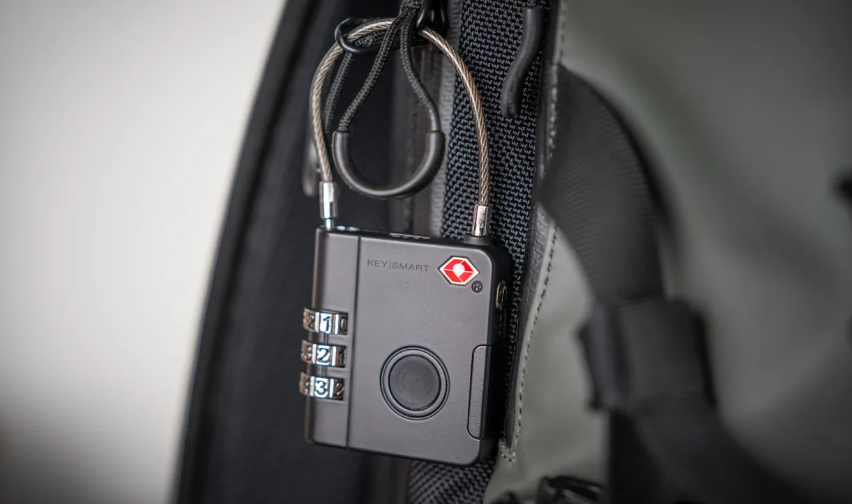 SmartLock attached to a backpack strap