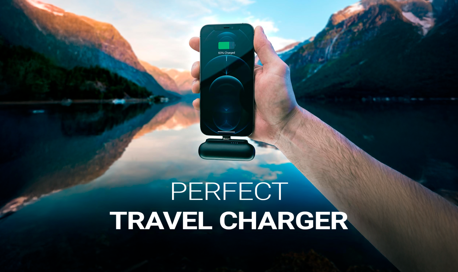Snap-N-Charge in use outdoors charging a phone