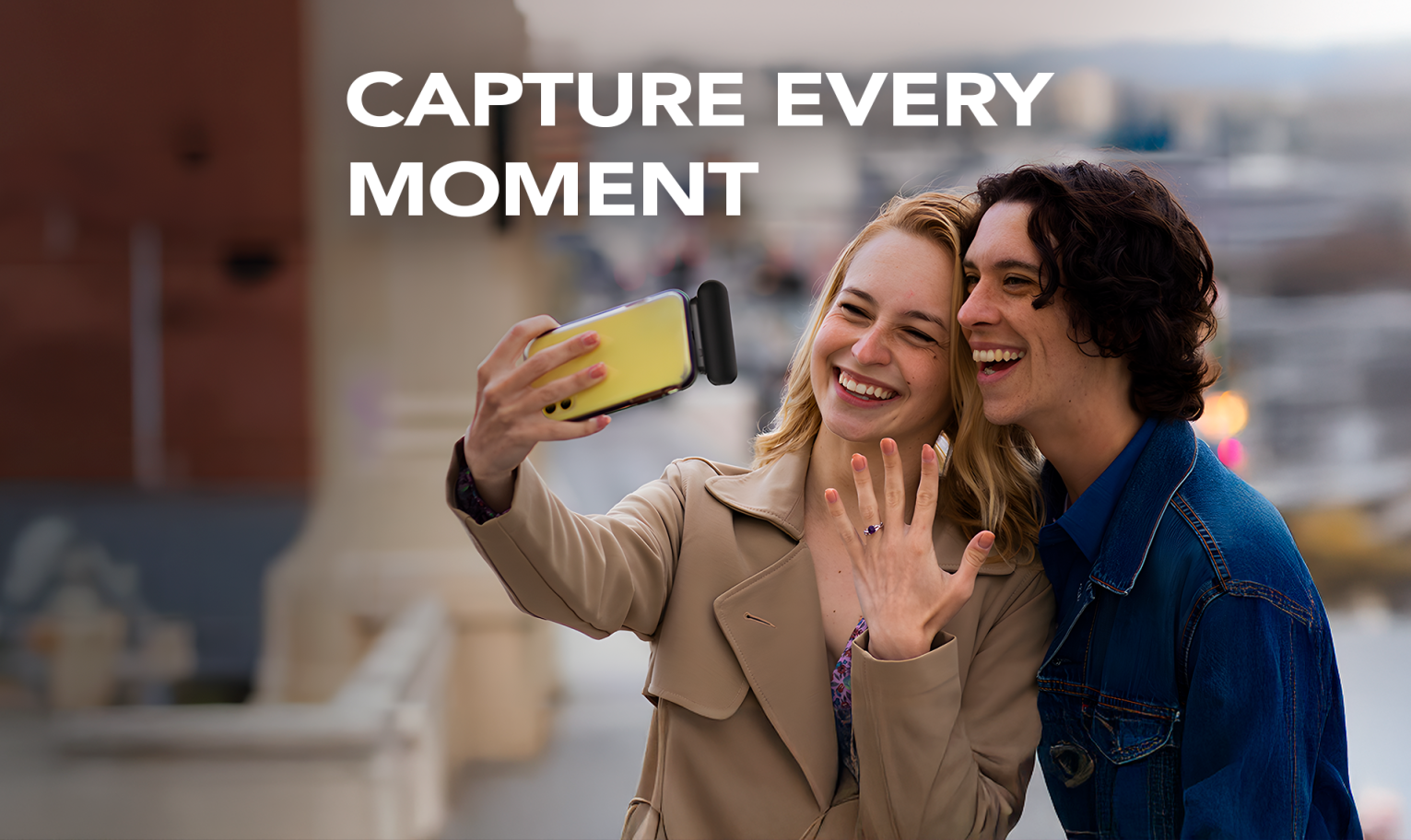 People using Snap-N-Charge while taking a selfie in the city