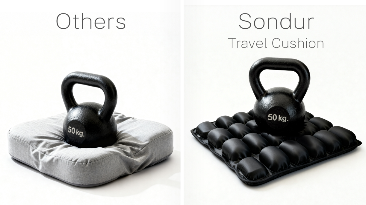 Side-by-side comparison of regular cushion and Sondur under weight