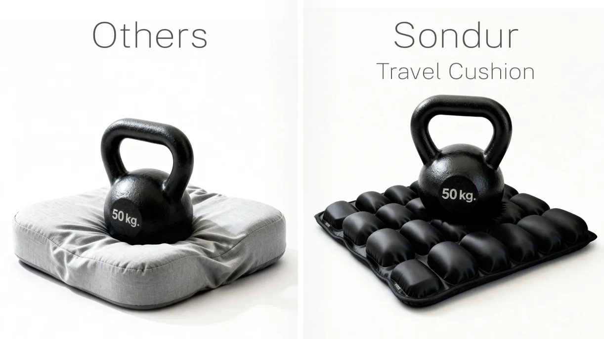 Side-by-side comparison of regular cushion and Sondur under weight