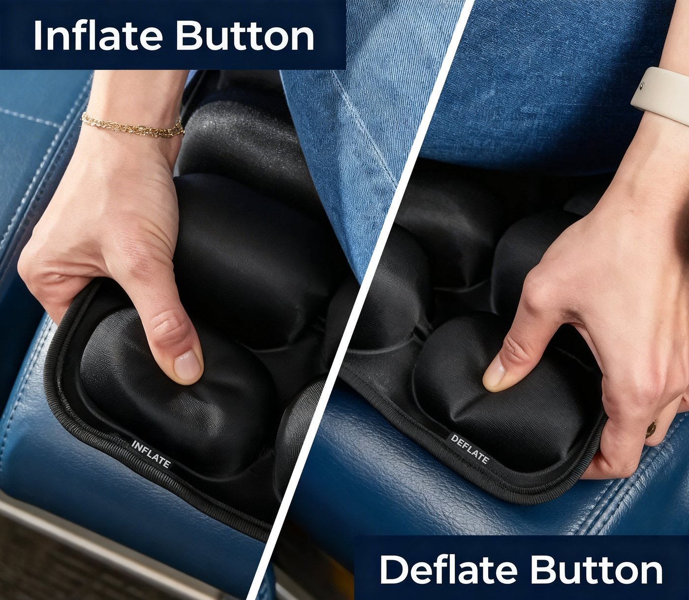 Hand pressing on an inflated cell of the cushion