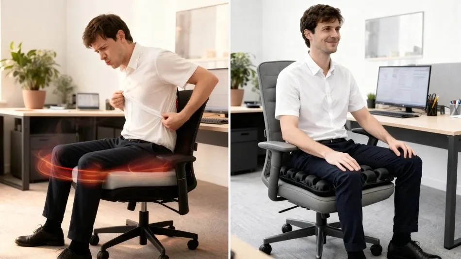 Person sitting on Sondur cushion at a desk