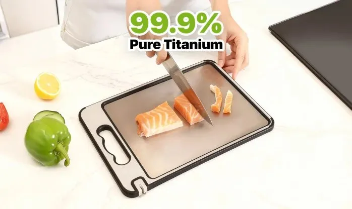 TIBO titanium cutting board surface close-up