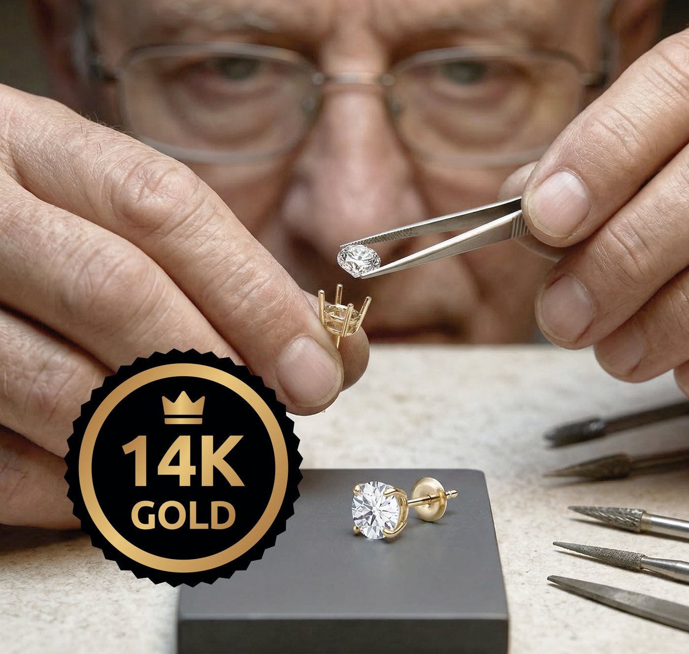Diagram showing different carat sizes of diamond earrings on an ear