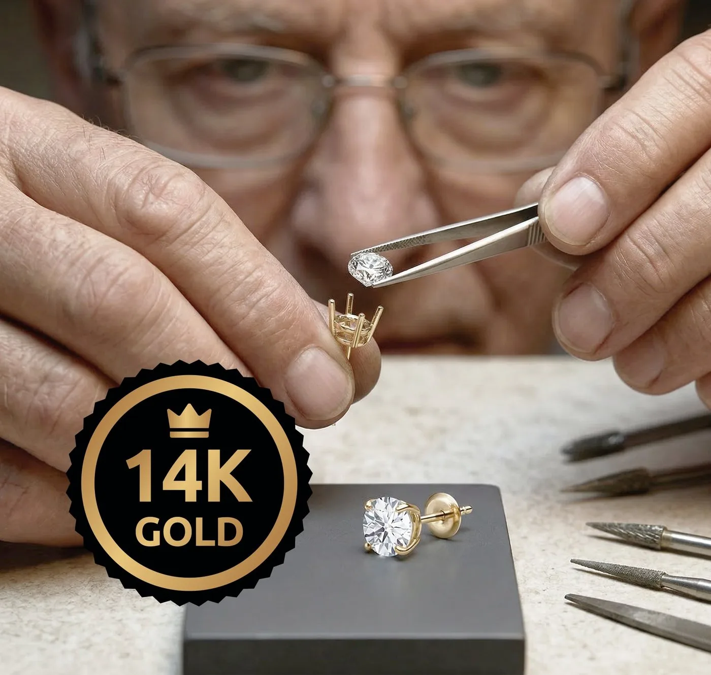 Diagram showing different carat sizes of diamond earrings on an ear